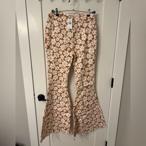 Peach Love California burnt orange Floral Flare Pants